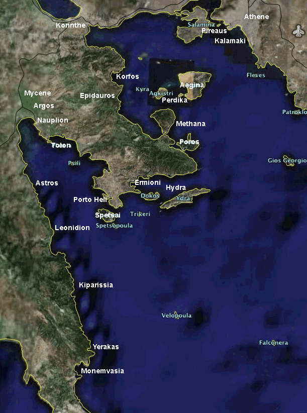 Zeilcursus Griekenland, zeekaart Saronische Golf